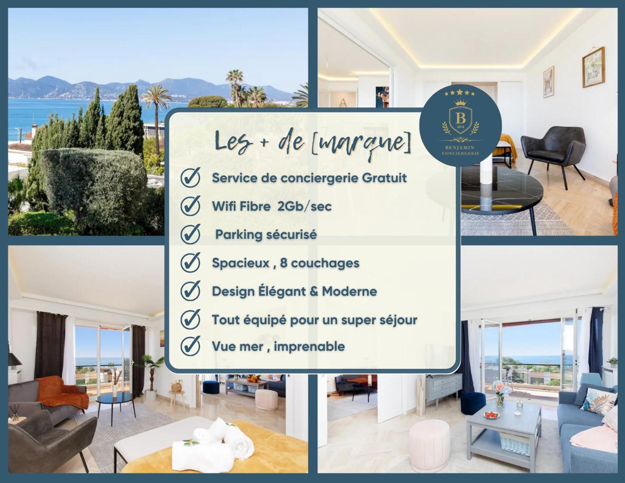 Suite Riviera - Sea View - Clim - 50M Plage - Residence De Standing - Spacieux 180 M2 - Parking Канни Екстер'єр фото